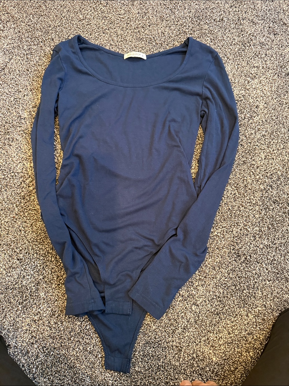 Long-Sleeve Navy Scoop Neck Bodysuit